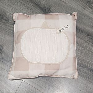 EUC "greatful" Boho Sweater Pumpkin Plaid Natural Pillow